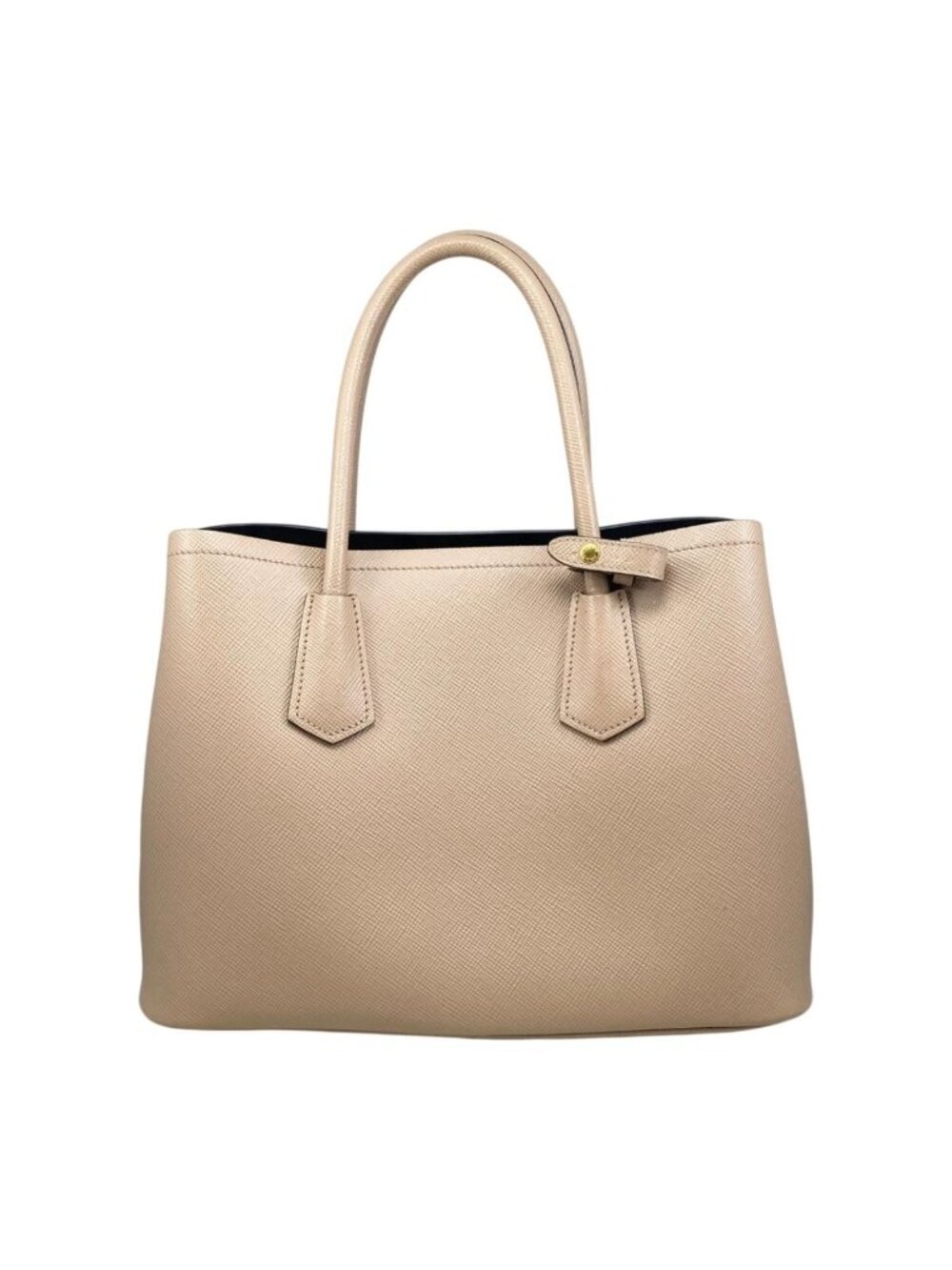 Prada Handbag Double Bag Saffiano Cuir Leather Triangle Logo Beige Black Gold - Picture 2 of 15